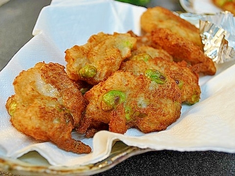 蓮根と山芋と枝豆の落とし揚げ